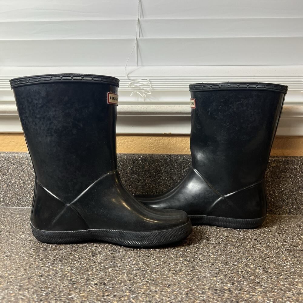 Hunter Kids Black Rubber Rainboots Size UK 13 US Girls 2 Boys 1 Mid Calf Pull On - Picture 5 of 11